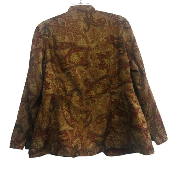 Coldwater Creek Jacket Button Up Mandarin Collar Retro Print Pockets Lined - Picture 3 of 8